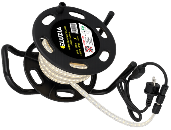 Ruban LED SMD 220V sur dévidoir 25m 215W 8.6W/m 24500L 5000K + connecteur