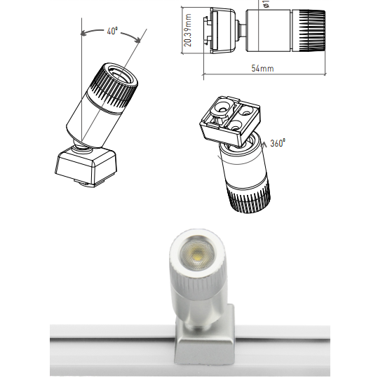 Set Spot Light 4000K 12/24V pour rail 2 phases