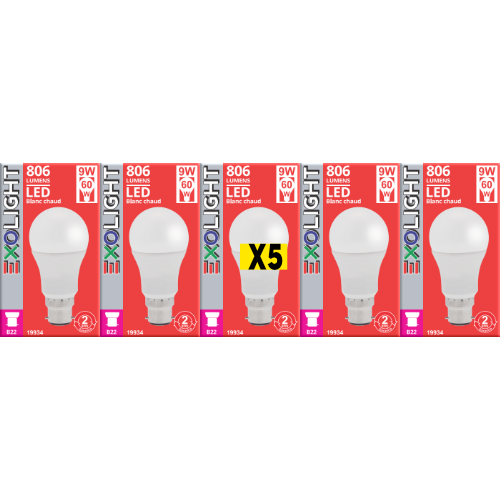 Ampoule LED SMD Std Opale 3000K 9W 806L B22 - Bx5