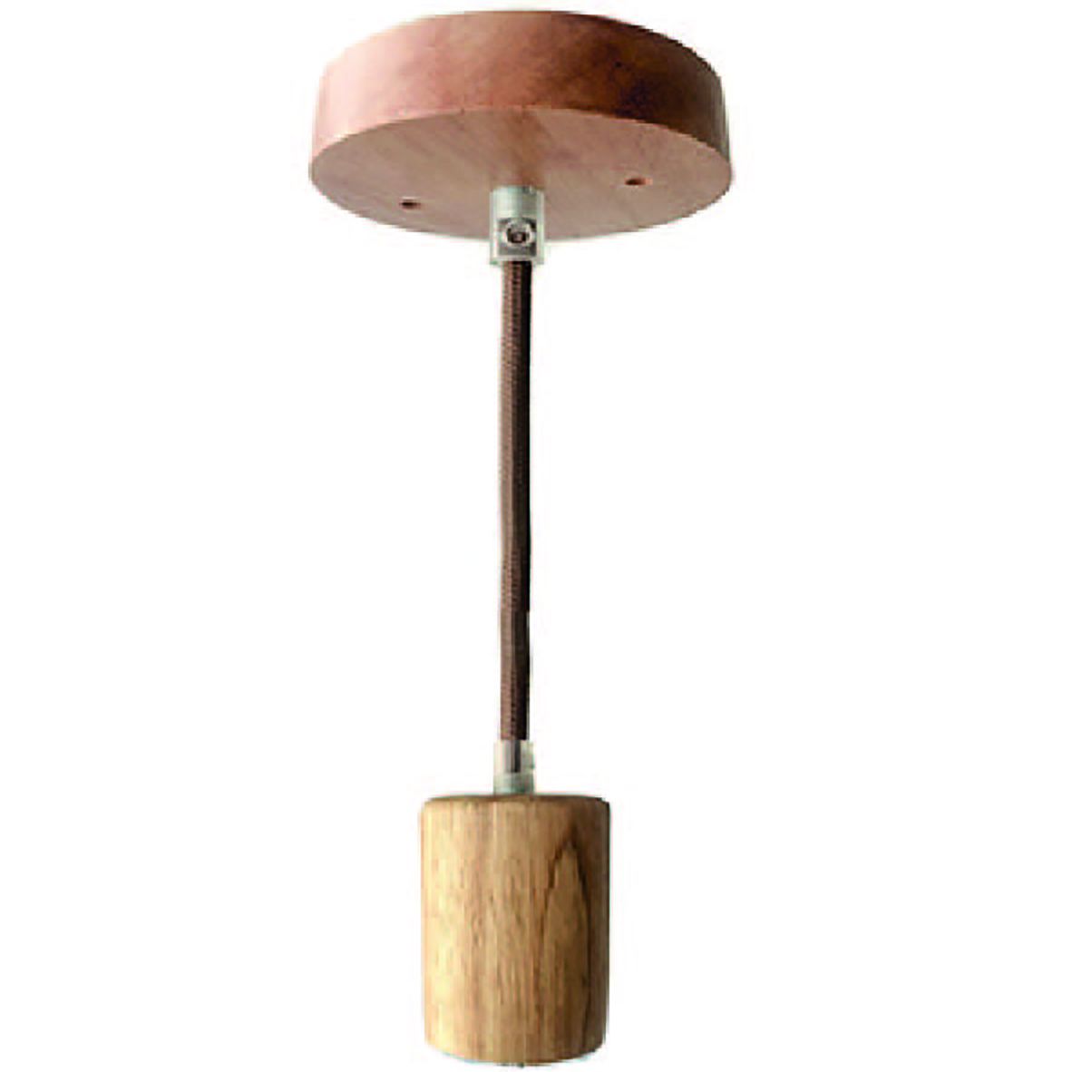 Luminaire bois : douille E27 + rosace + câble textile 1m