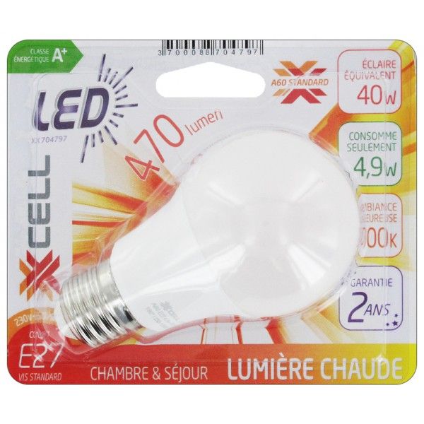 Ampoule LED Std opale 3000K 470L 6W E27