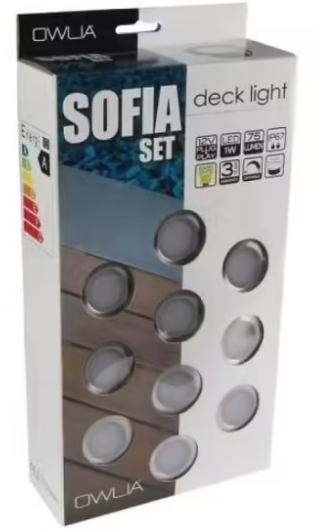 Kit de 10 spots de terrasse SOFIA diamètre 45cm Led 1W 75 Lumen finition blanc chaud avec transformateur 12V 30W