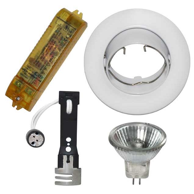 Mini spot Halogène Rond Orientable Blanc 35W + Transformateur