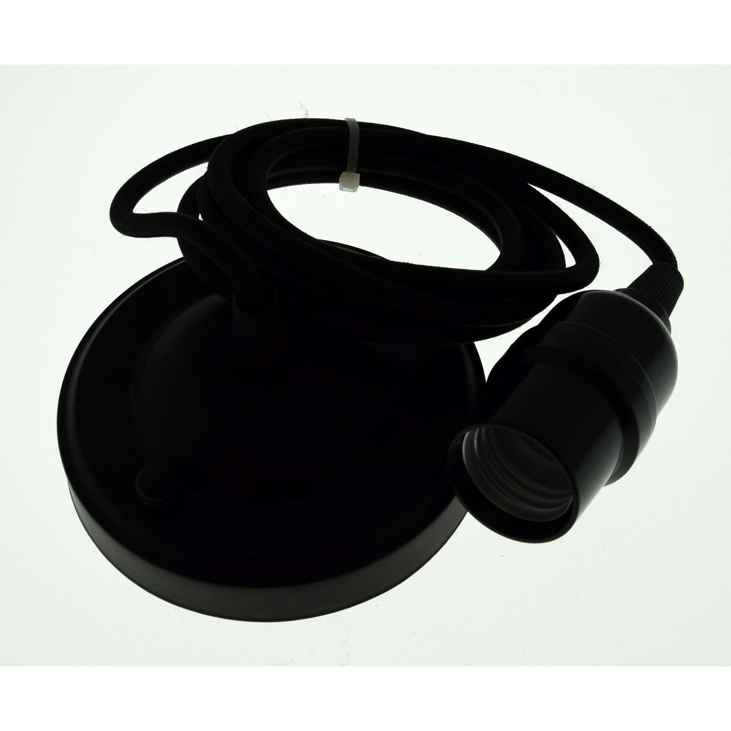 Luminaire noire : douille E27 + rosace + câble textile 2m