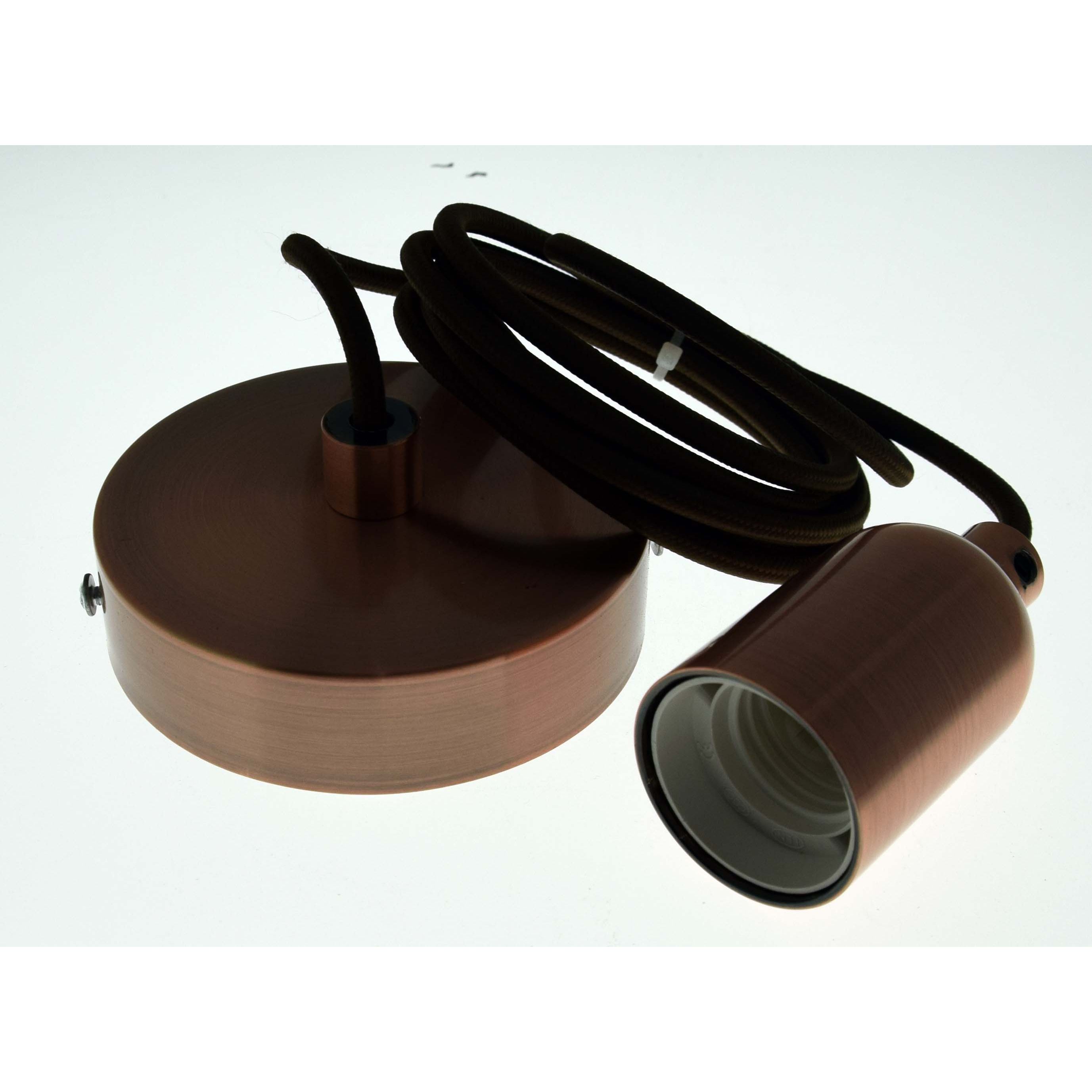Luminaire marron : douille E27 + rosace + câble textile 2m