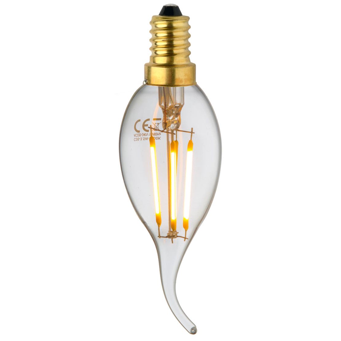 Ampoule LED Fil. Flamme CDV claire 3000K 4W 420L E14 dim.