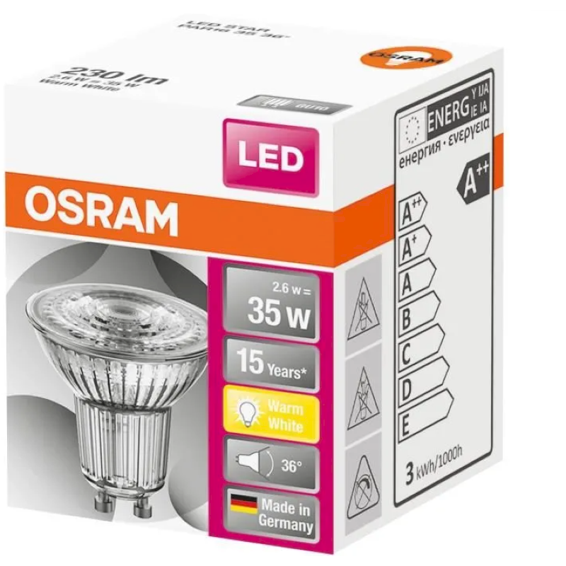 OSRAM Spot par16 LED 36 verre 2.6W GU10 230lm 2700K chaud - Boite de 1