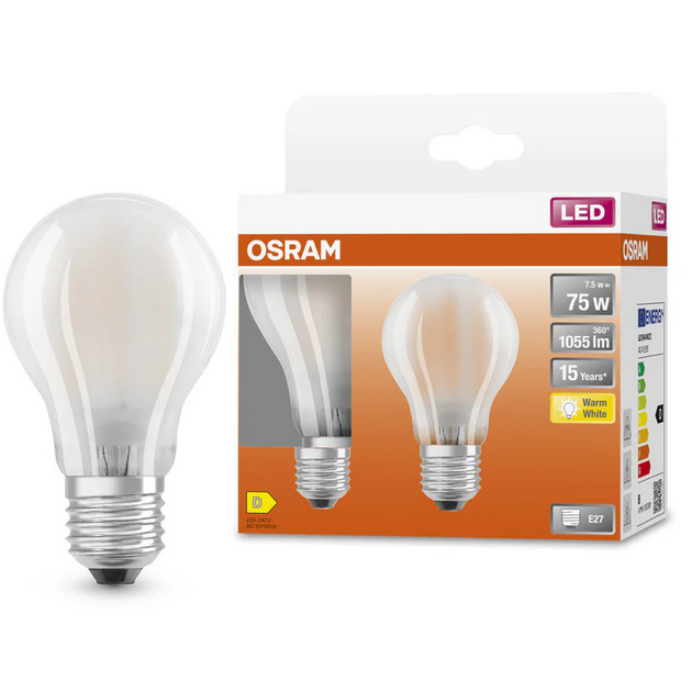 Ampoule LED A75 opale 2700k 7.5W 1055L E27 X2