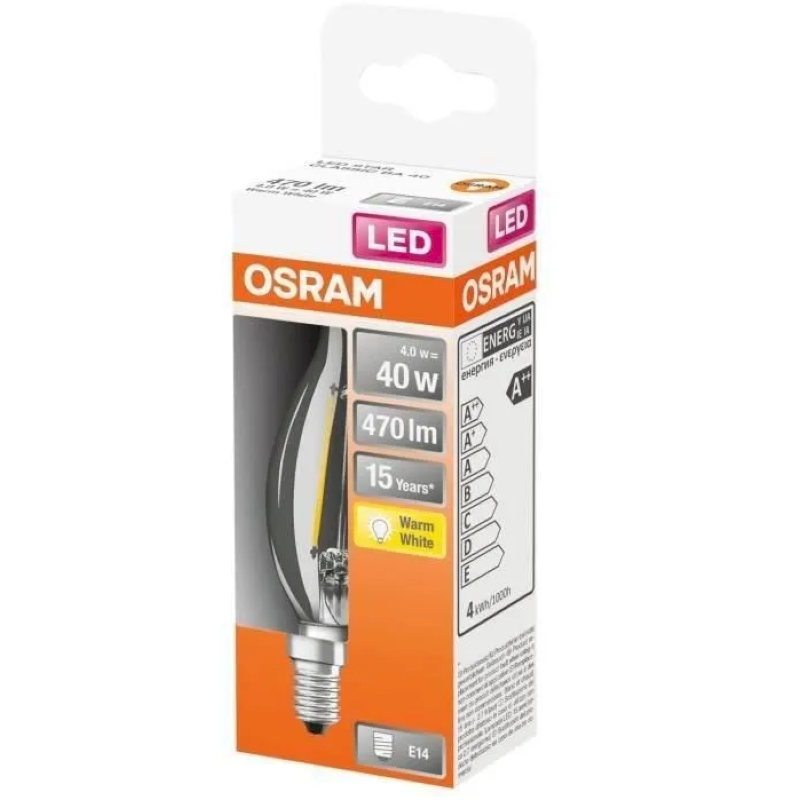 OSRAM Ampoule LED flamme coup de vent clair filament 4W E14 - Blanc chaud