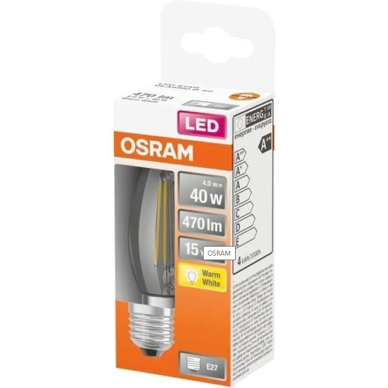OSRAM - LED flamme clair filament 4W E27 470lm 2700K chaud