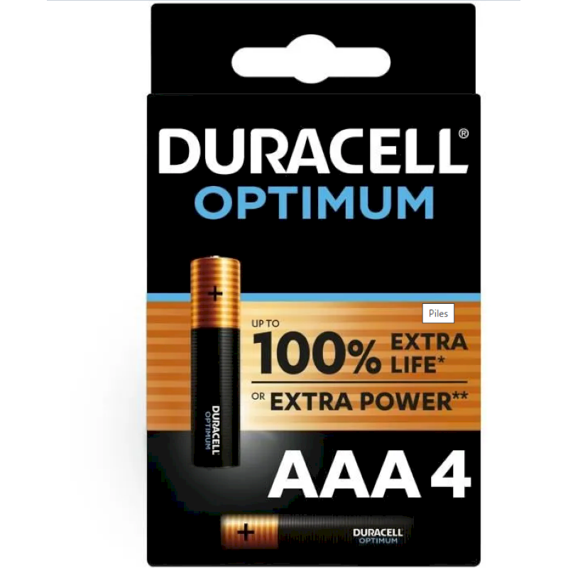 Duracell Pack de 4 piles alcalines AAA Duracell Optimum, 1,5 V LR03