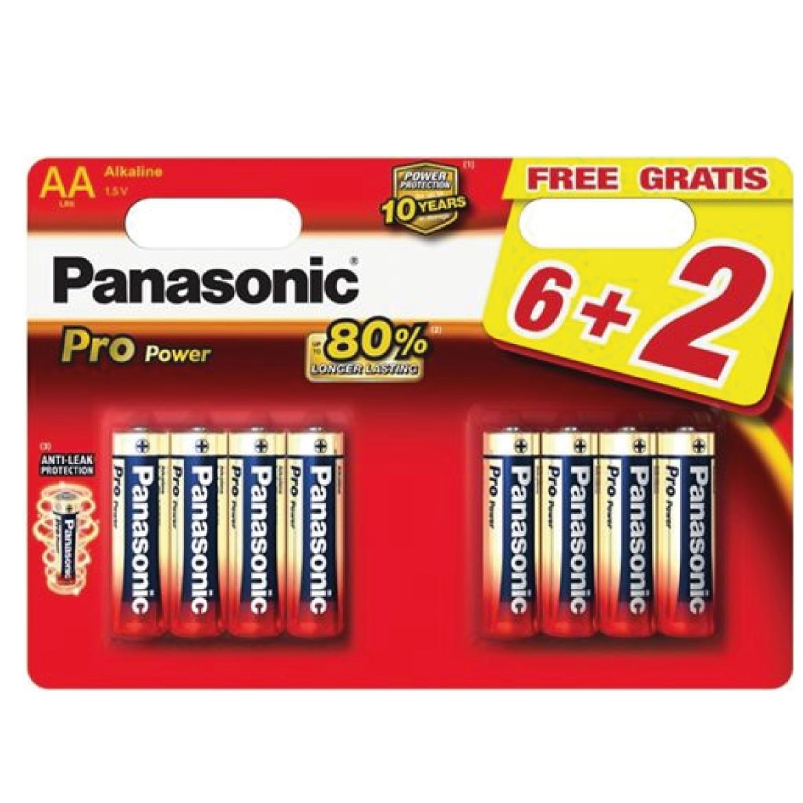 Pile Alcaline Panasonic LR6 AA PRO POWER -x6+2