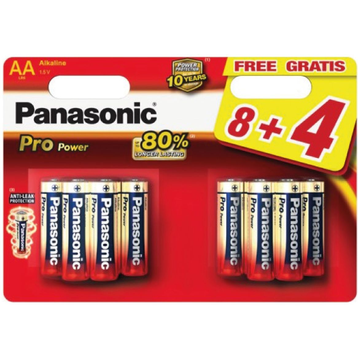 Pile Alcaline Panasonic LR6 AA PRO POWER -x8+4