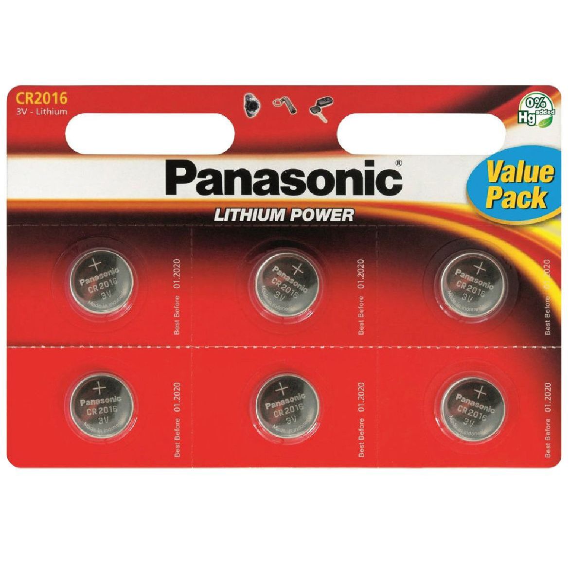 Pile bouton lithium CR2016 Panasonic -x6