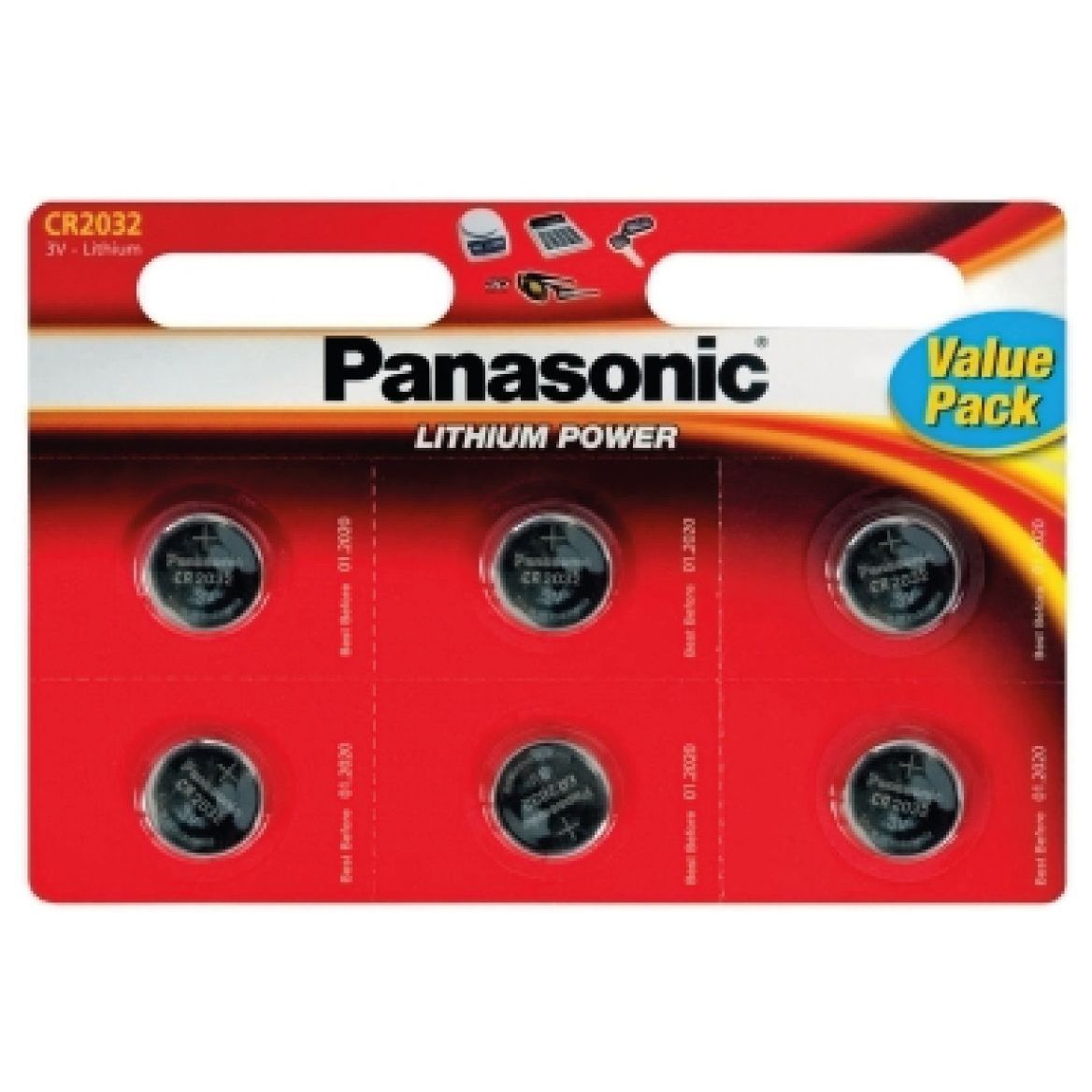Pile bouton lithium CR2032 Panasonic -x6