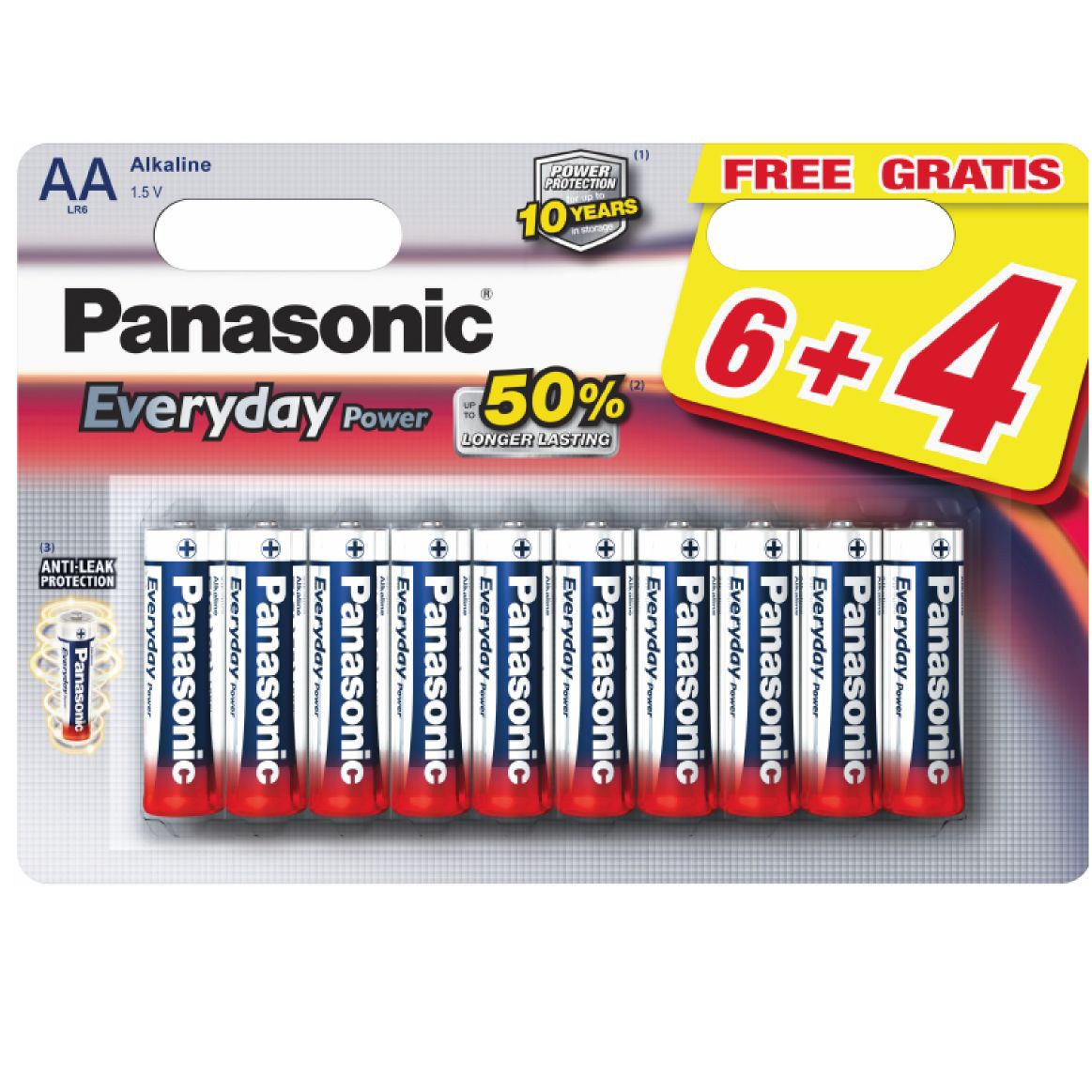 Pile Alcaline Panasonic LR6 AA EVERYDAY POWER -x6+4