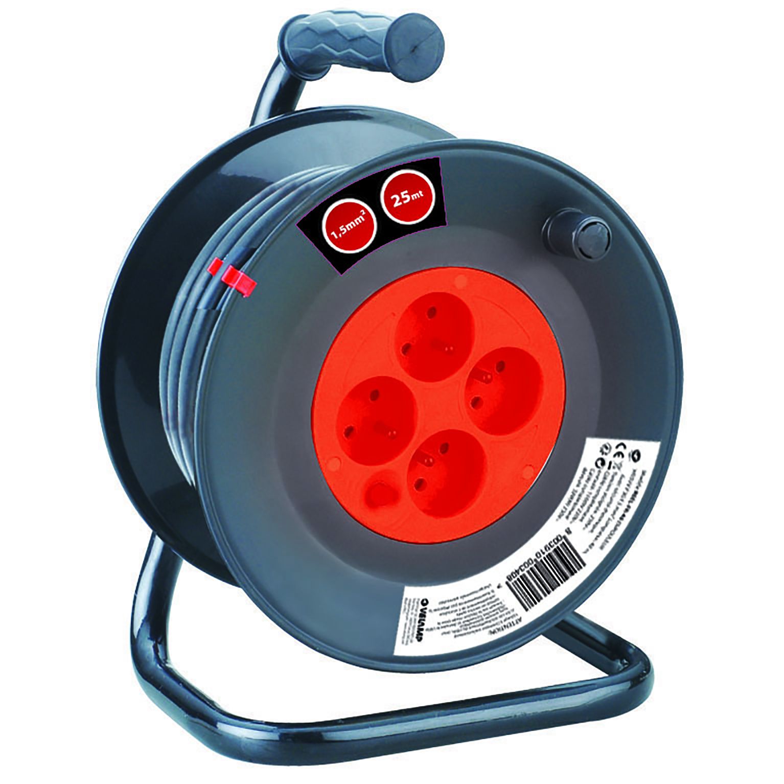 Enrouleur bricolage, 4 prises, H05VV-F3G1.5MM2, 25M , NF,CE