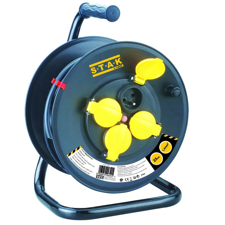 Enrouleur chantier, 4 prises, H07RN-F3G1.5MM2, 25M , NF,CE - IP44 -REELHD-FR-25