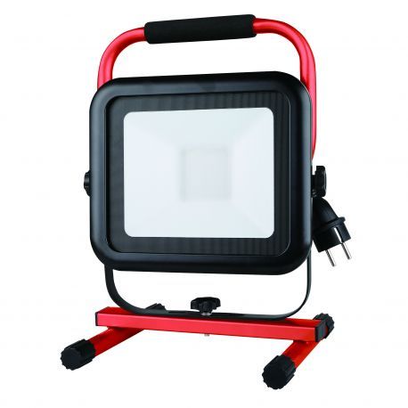 Projecteur de chantier LED 50W IP54, noir 6500K avec cable 1,8m + 2 prises