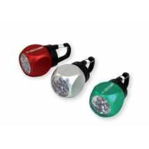 Mini lampe torche porte-clefs en alu brossé. 6 LED + Piles (3 couleurs)