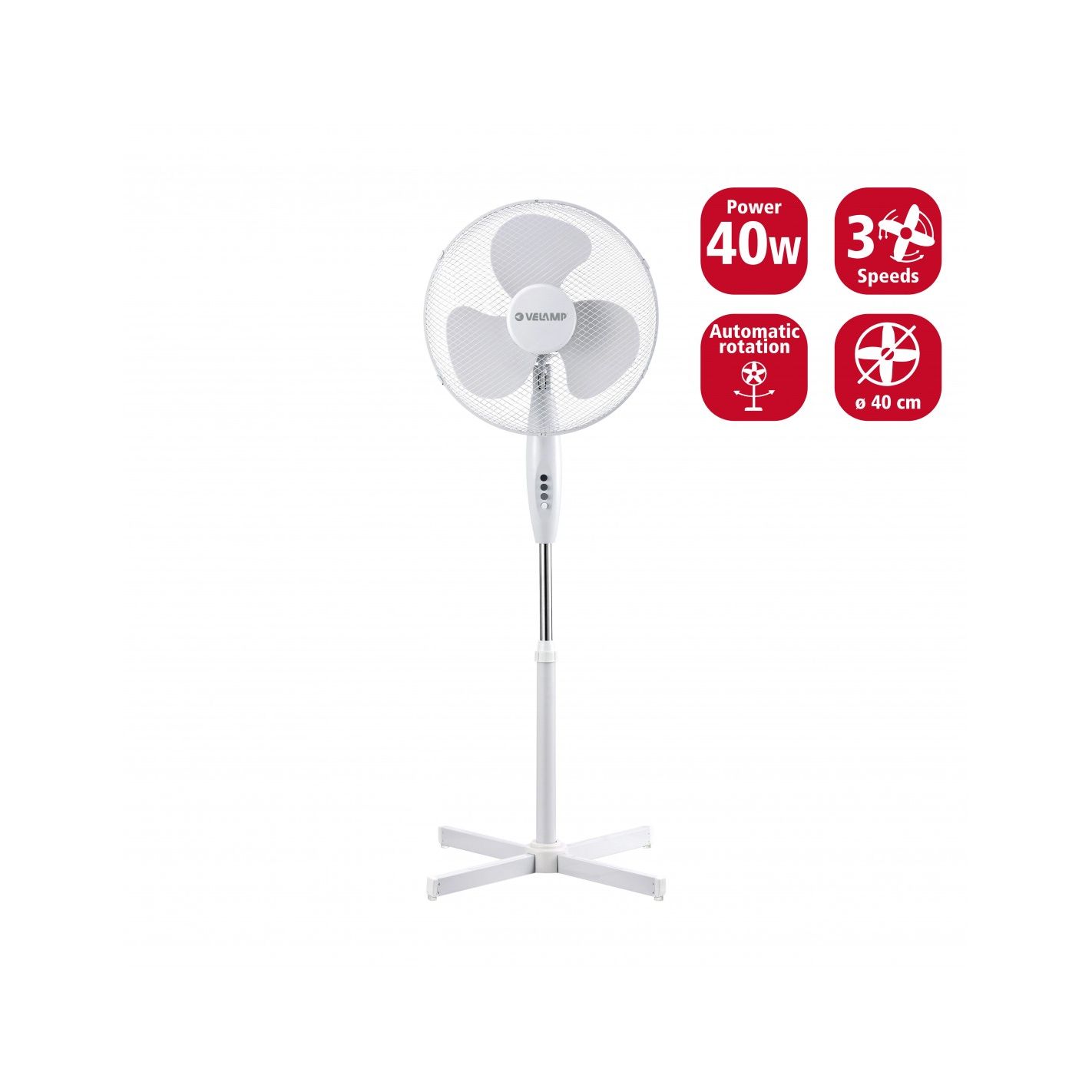 Ventilateur sur pied 40 cm, en plastique blanc -HURRICANE3