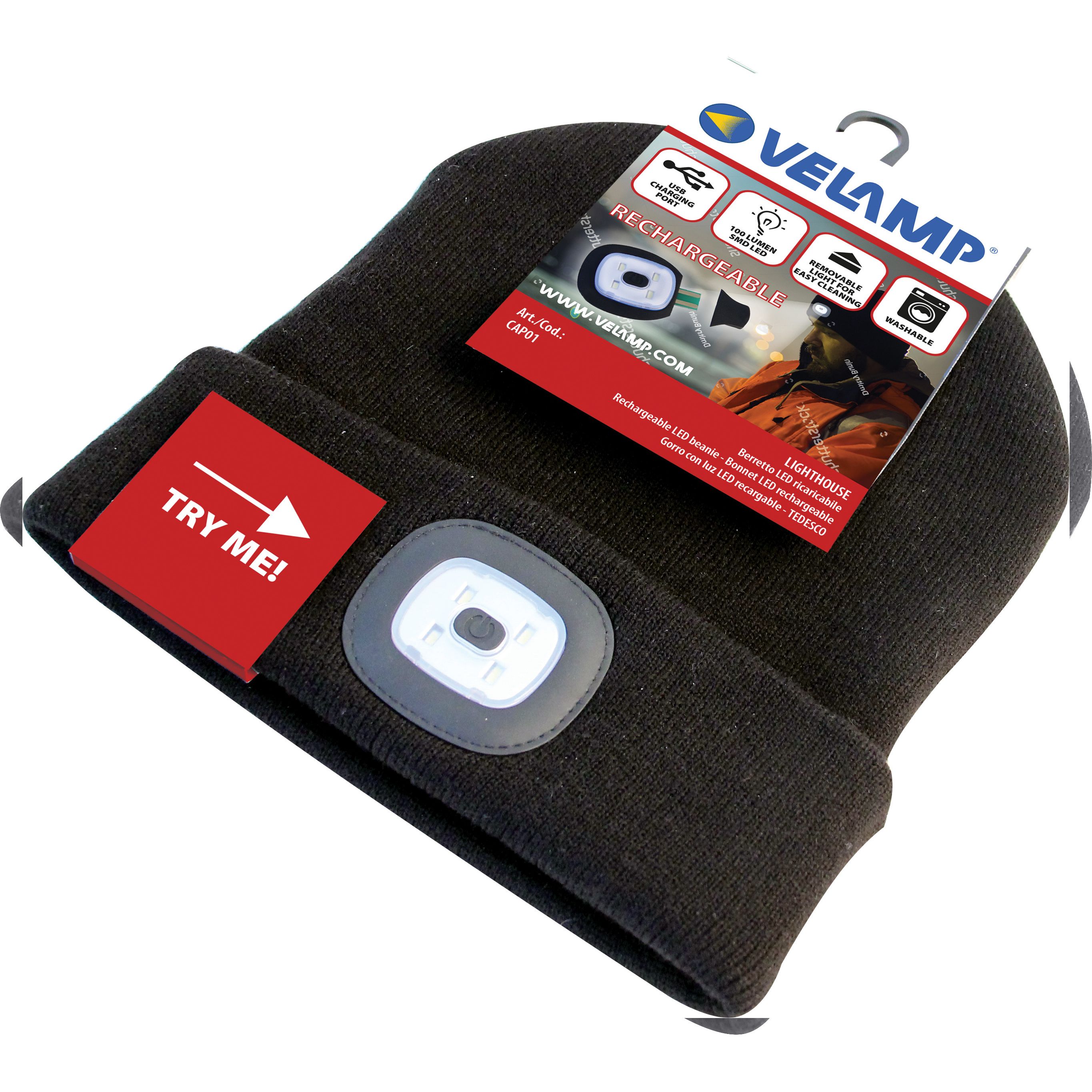 Bonnet LED rechargeable noir