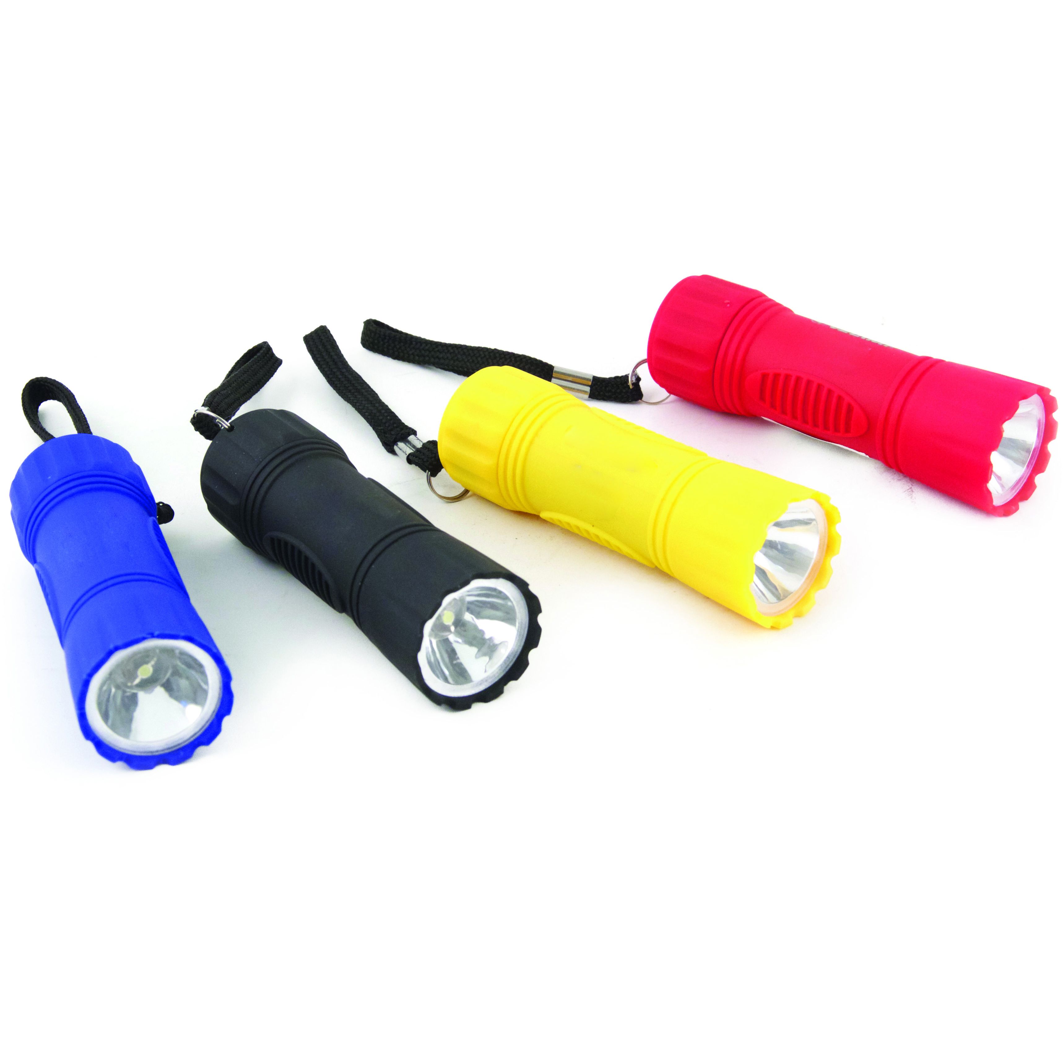 Lampe torche ABS 0,5 Watt 4 couleurs mixées (R/N/B/J) Dragonne de sécurité